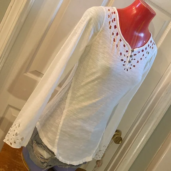 Free People White Embellished Fitted Longsleeve Blouse - Picture 12 of 15